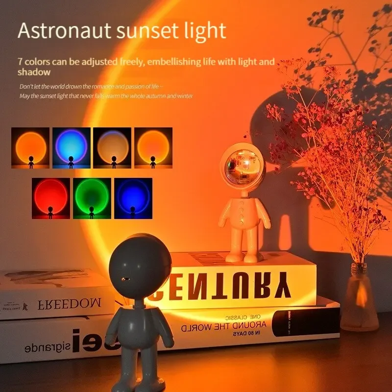 

Light Sunset Light Astronaut Light Rainbow Projection Night Light 360Degree Rotation Rechargeable Ambient Light