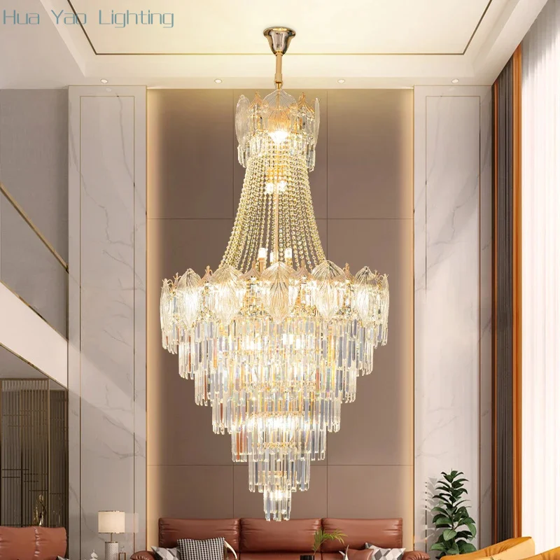 Duplex Simple Staircase Long Chandelier Led Livingroom Chandelier Villa Simple Modern Creative Hotel Restaurant Hanging Lighting