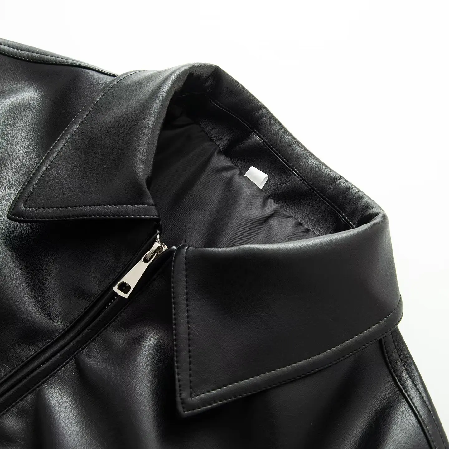 KASLEAD New Women's Casual Loose Long Sleeve Leather Jacket Versatile Outerwear Polyester Fiber Zipper Short Style 2
