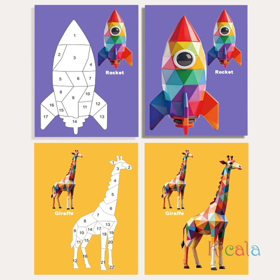 3D Geometryczne Puzzle Naklejki DIY Zabawki Edukacyjne dla Dzieci Dopasowywanie Zwierząt i Pojazdów Kreatywna Zabawka Edukacyjna dla Maluchów