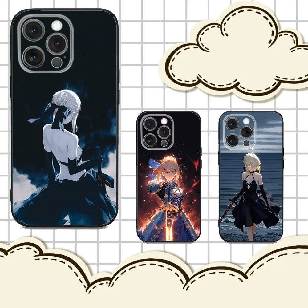 

A-Artoria S-Saber Anime Phone Case For iPhone 16e,16,15,14,13,12,11,Pro,X,XS,Max,XR,Plus,Mini Soft Black Cover