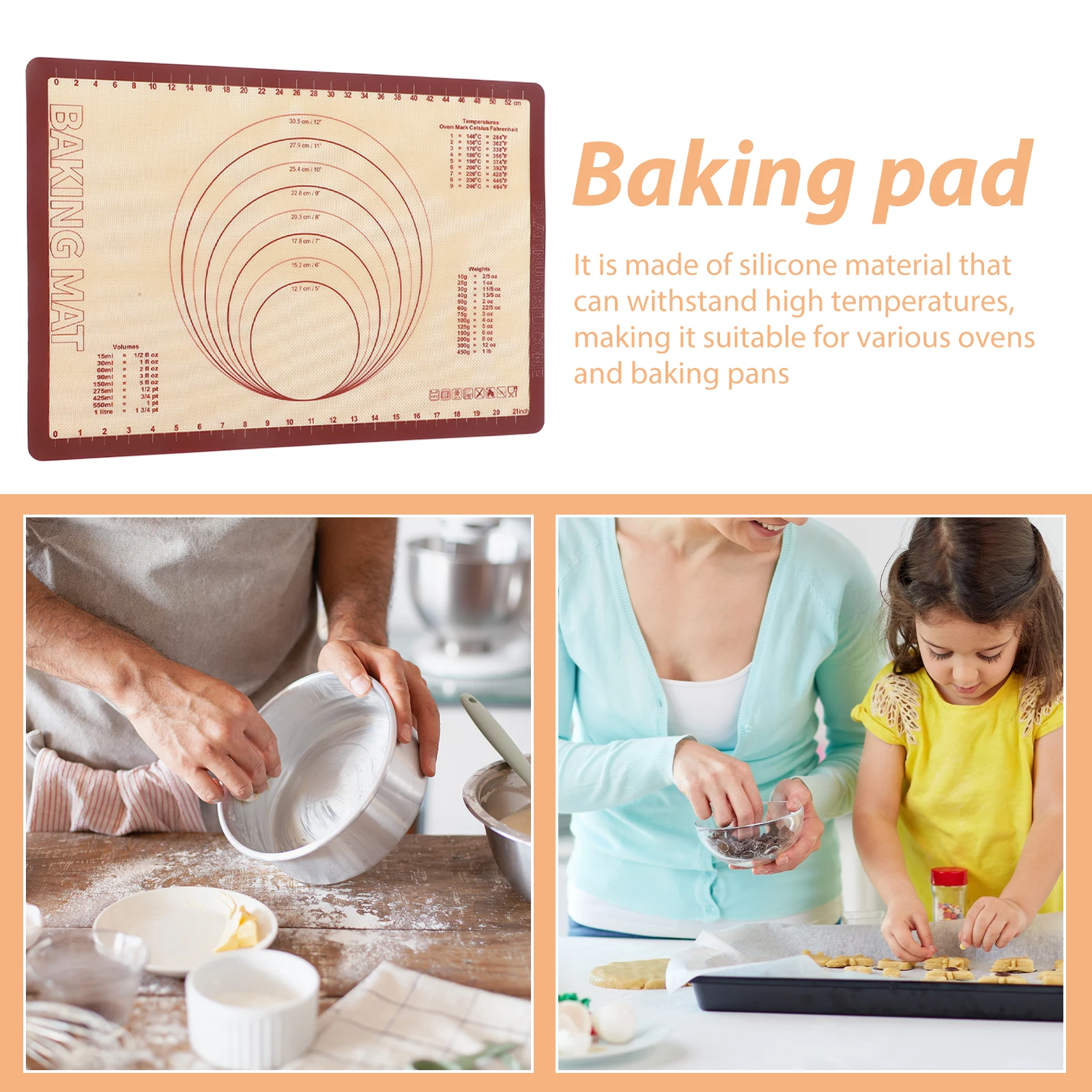 

Silicone Baking Mat 40x60cm Nonstick Heat Resistant Cooking Kneading Pad Even Heating Easy Clean Oven Safe Mats