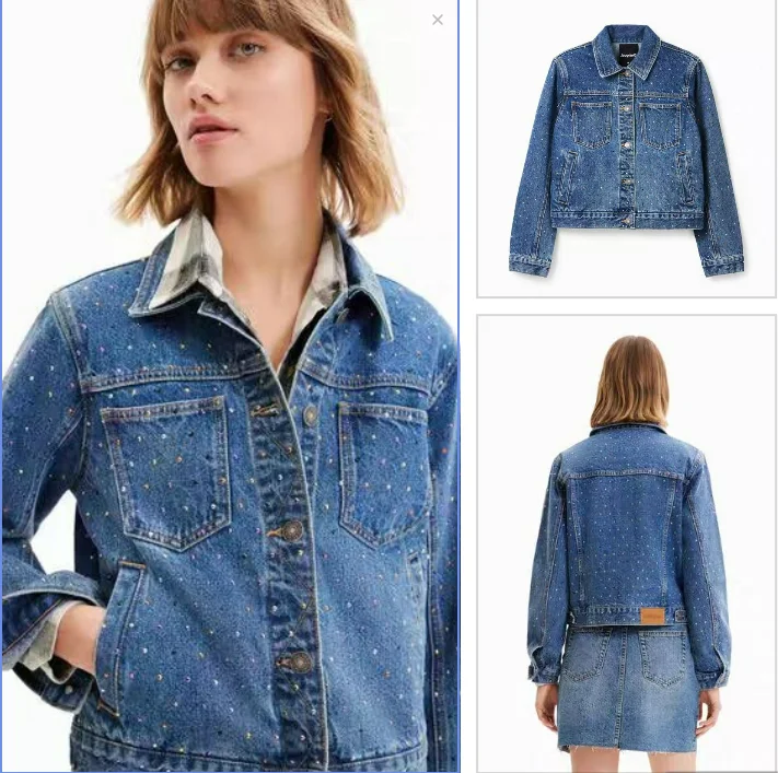 

Foreign trade original single Spanish new studded beaded jacket denim jacket