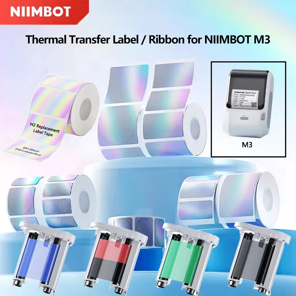 Niimbot M3 Thermal Transfer Label Printer Ribbon Black White Red Golden Green Blue Color Printing Carbon Band Long-term Storage