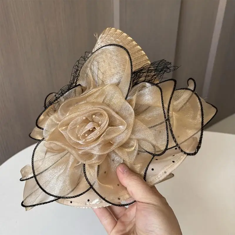 

L5YA Delicate Bowler Hat for Women Organza Hat for Party Wedding Photography Use Surprise Gift for Girlfriend