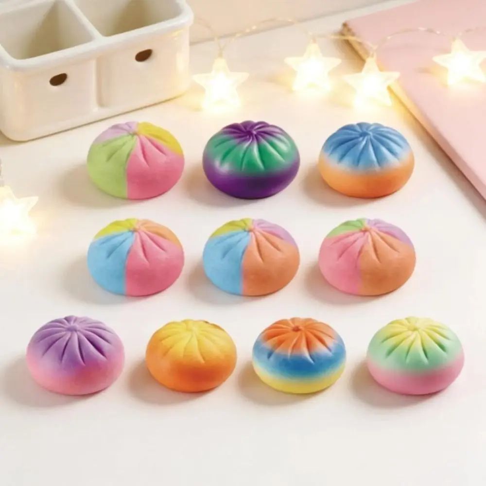 Prank Soft Cute Steamed Bun Squeeze Rainbow Color With Steamer Dumplings Squishy Pinch Squeezable Fidget Sensory