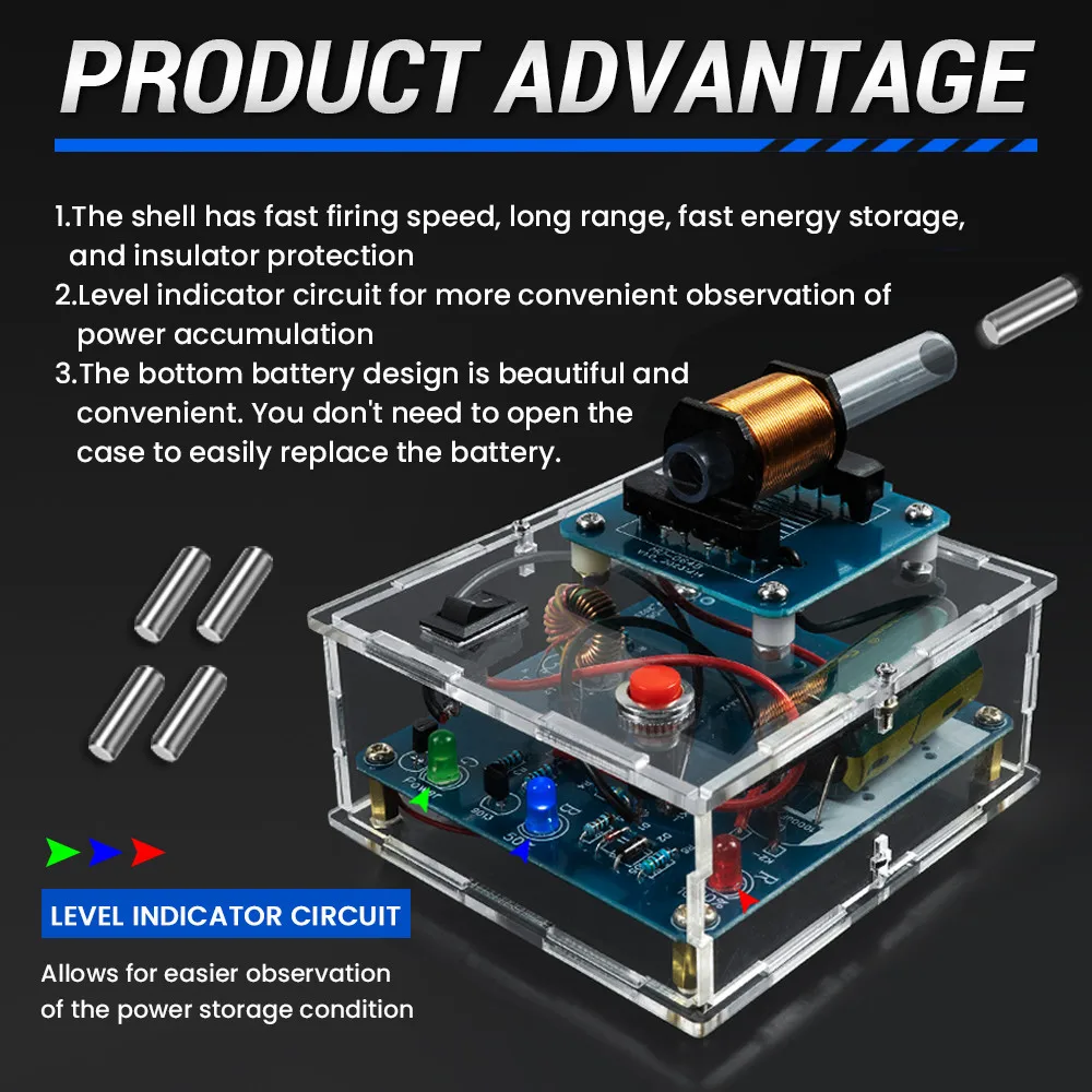 DIY Electronic Kit High Voltage Electromagnetic Gun HU-064 Coil Booster Module Circuit Making Acrylic Case Without Battery