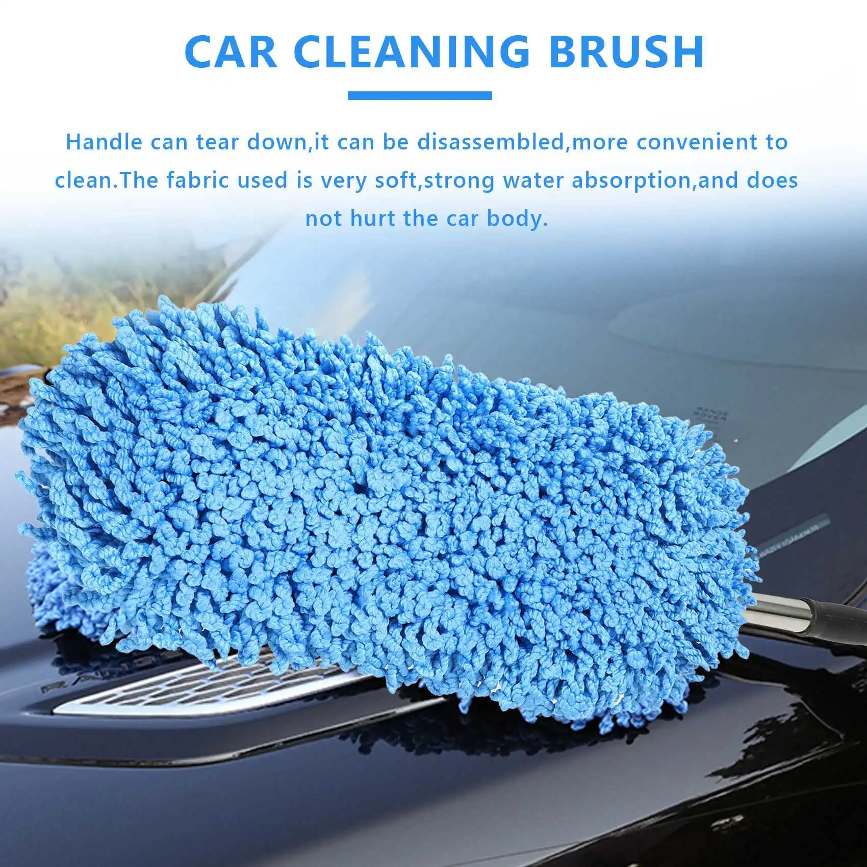 Car Wash Cleaning Brush Duster Dust Wax Mop Microfiber Telescoping Dusting Tool With Adjustable Long Handle Blue