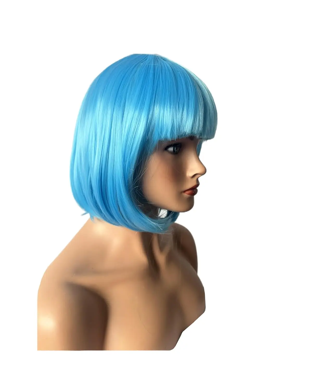 باروكة نسائية من الألياف الاصطناعية المستقيمة باللون الأزرق السماوي من بوب كات للحفلات والعروض وتسريحات الشعر القصيرة العصرية #3