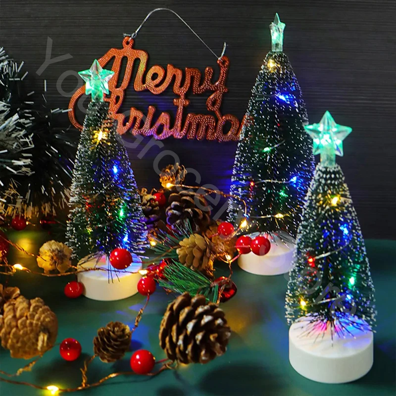1/5/10PCS Luminous Mini Christmas Trees LED Lights Battery Operated Home Decor Childrens Gift New Year Party Ornament
