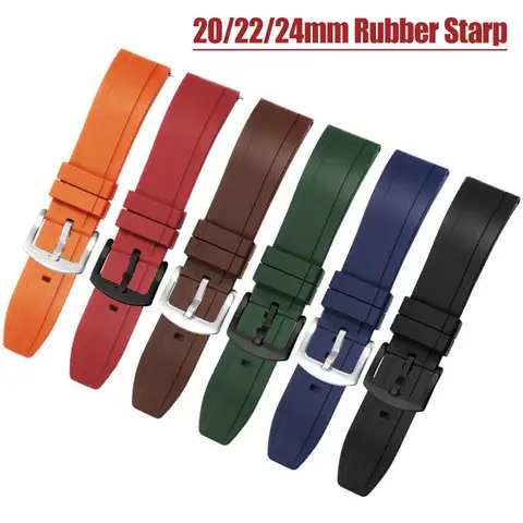 20mm FKM Fluoro gummiarmband för Omega Seamaster 300 dykarklocka böjd ände vikbar spänne ersättningsarmband uppgradering svart blå 10 best sales 20 mm klockarmband med böjd ände - №7