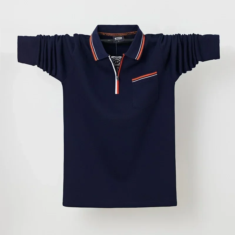 2026 New Autumn Casual Polo Shirt Men Long Sleeve Turn Down Collar Slim Fit Soild Color Pocket Polo Shirt Men Plus Size 6XL