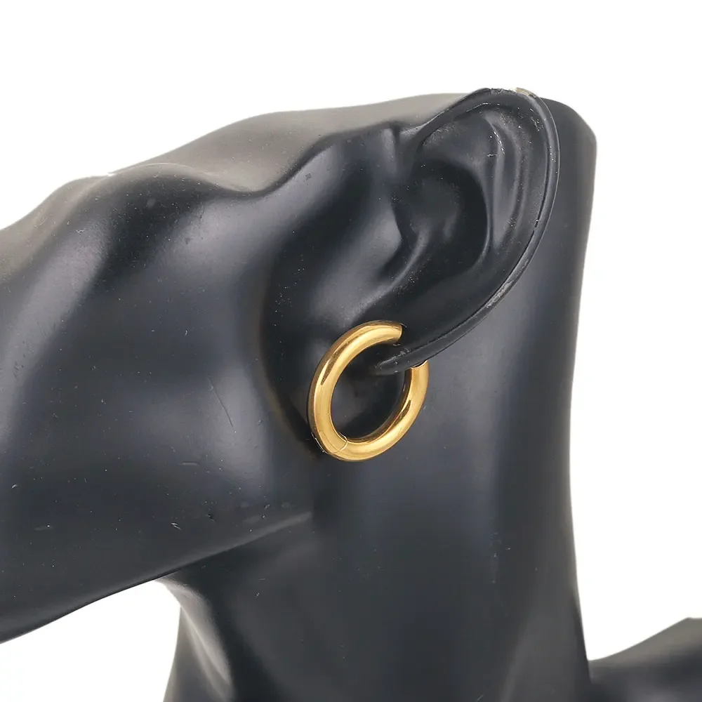 6pcs Stainless Steel 4mm Thick Earrings Gold Plated Large Round Korean Ear Rings Hoop Earring for Women Female Jewelry Luxury