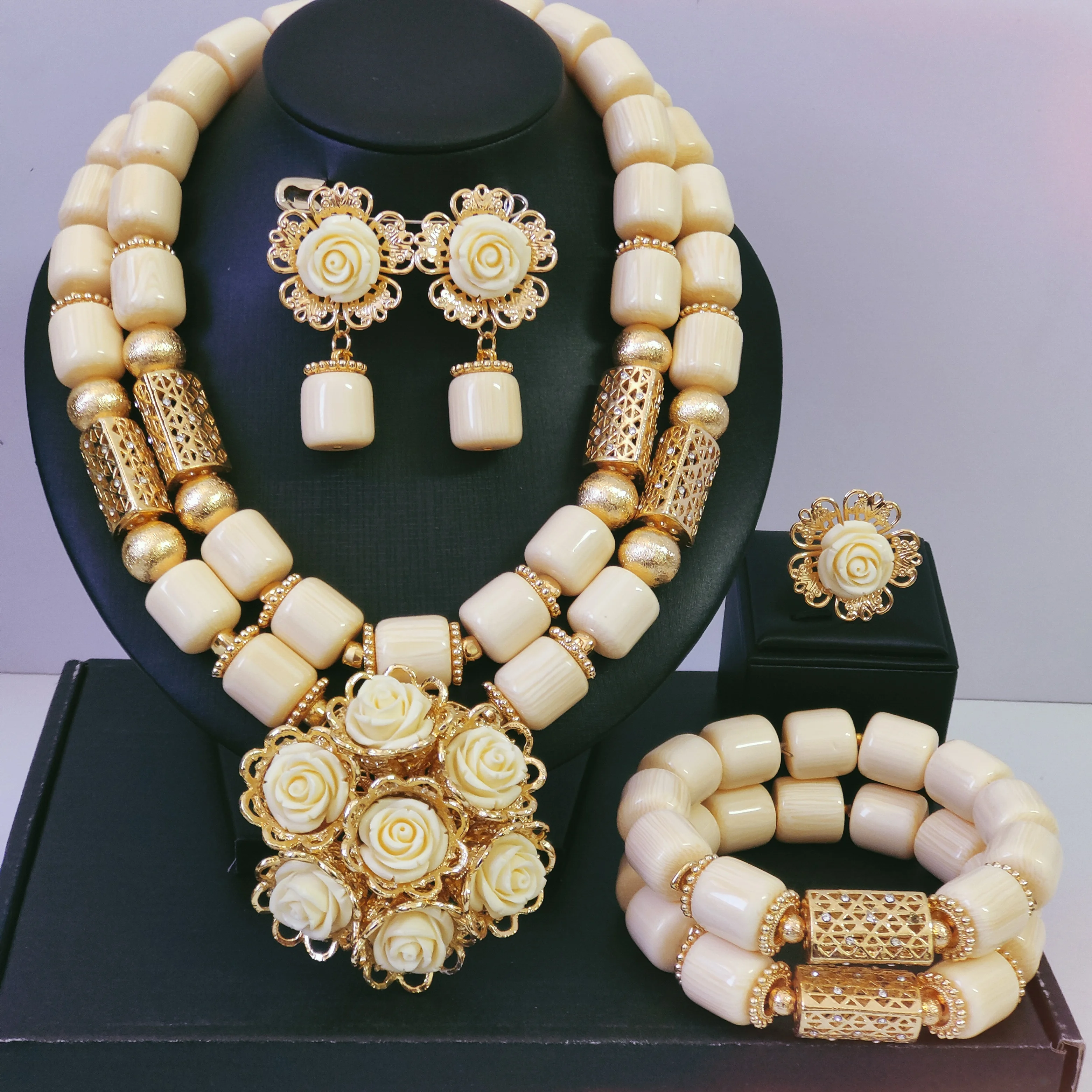 Flower Necklace Artificial African Coral Beads Jewelry Sets For Nigerian Wedding