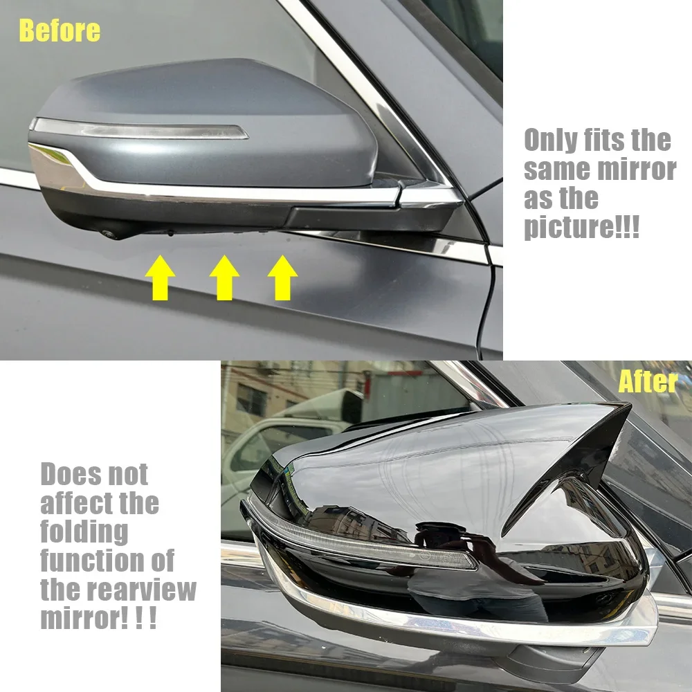 2Pcs Side Mirror Cover Rearview Mirror Cap Glossy Black Sticker Exterior Side Rearview Shells Frame For Geely Monjaro 2021-2024