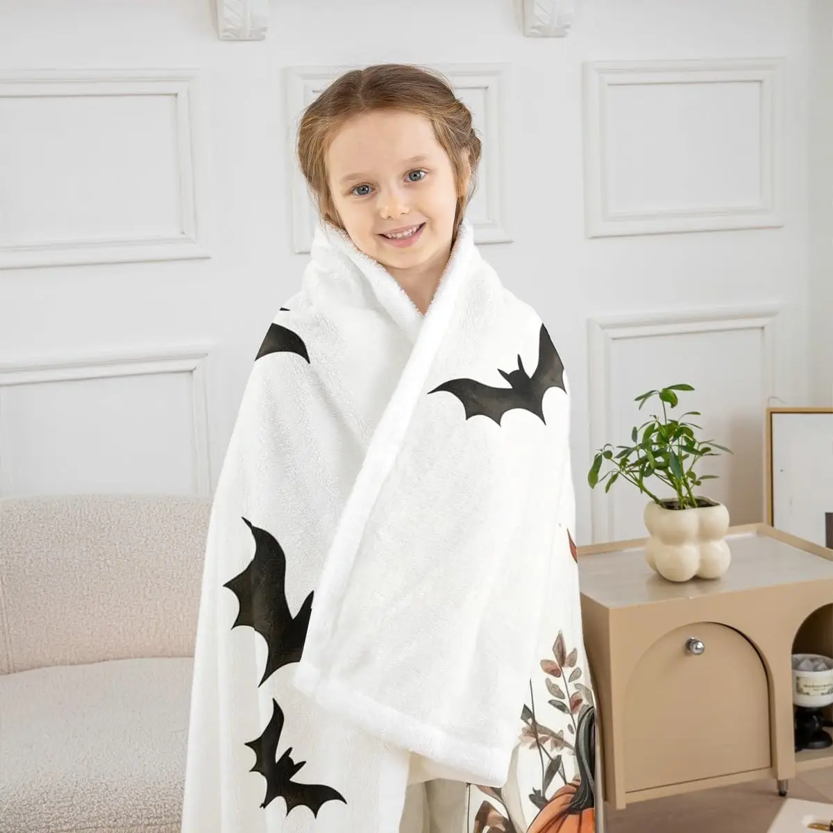 Happy Halloween Fleece Blanket Baby Pumpkin Ghost Holiday Sherpa Blanket Gothic Bats Floral Plants Fuzzy Plush Throw for Kids
