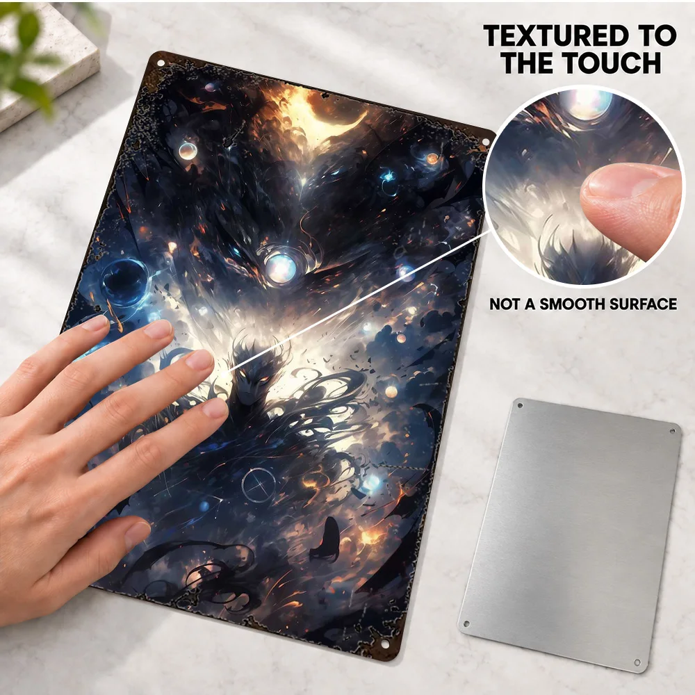 Secret Cosmic Aluminum Poster Personalized Metal Sign Vivid Neon Digital Illustration Wall Art For Home Office Book Lover Gift