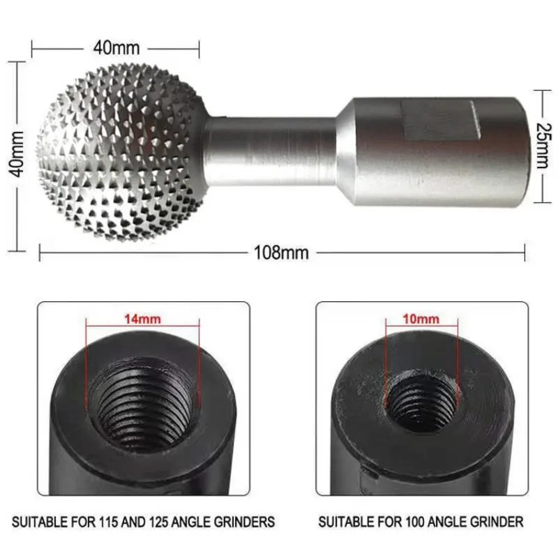 Wooding Tool Angle Grinder Spherical Wood Groove Black Silver Carving Knife