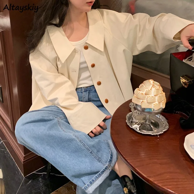 

Рубашки с длинным рукавом, женские повседневные мешковатые топы с лацканами, модный дизайн на пуговицах, весна-осень, мягкий французский стиль, Camisa Feminina