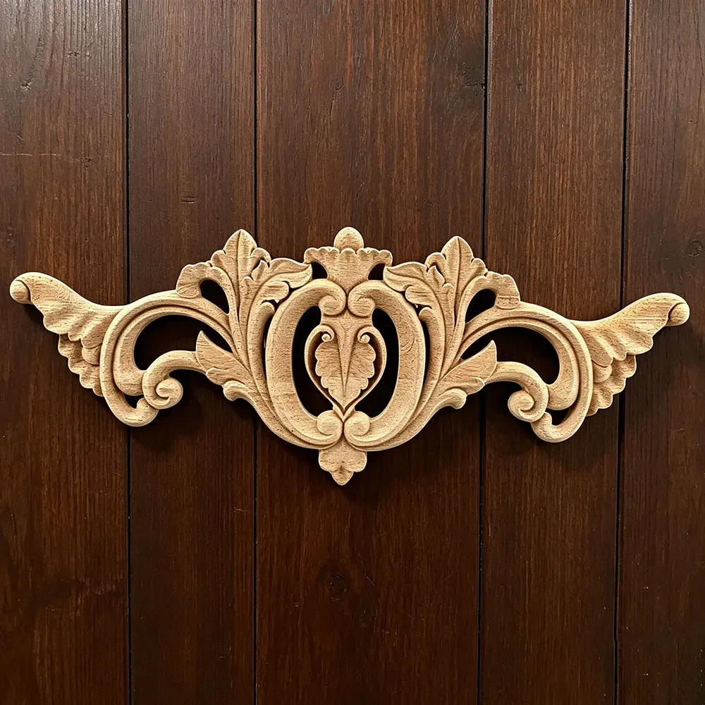 Vintage Unpainted Wood Carved Corner Onlay Applique Frame Background Wall Home Furniture Cabinet Door Decor Figurines Crafts