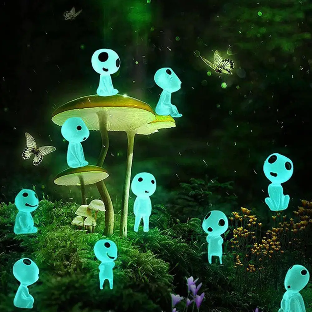 10Pcs 빛나는 미니 트리 엘프 정신 공주 그림 장식 어두운 마이크로 풍경 동상에 빛나는 미니어처 엘프 트리 인형 장식