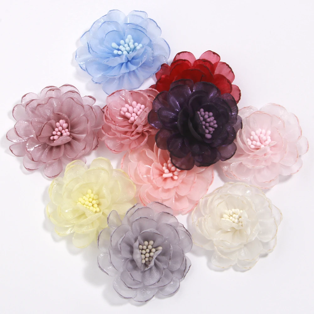 5cm Artificial Flower Handmade Chiffon Fabric Patch Applique for Hair Clips Clothing Hats Bags DIY Decorative Accessories