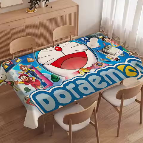 Funny D-Doraemon Cartoon Rectangle Waterproof Tablecloth Party Decor Farmhouse Kitchen Dining Table Cloth Wedding Decorations