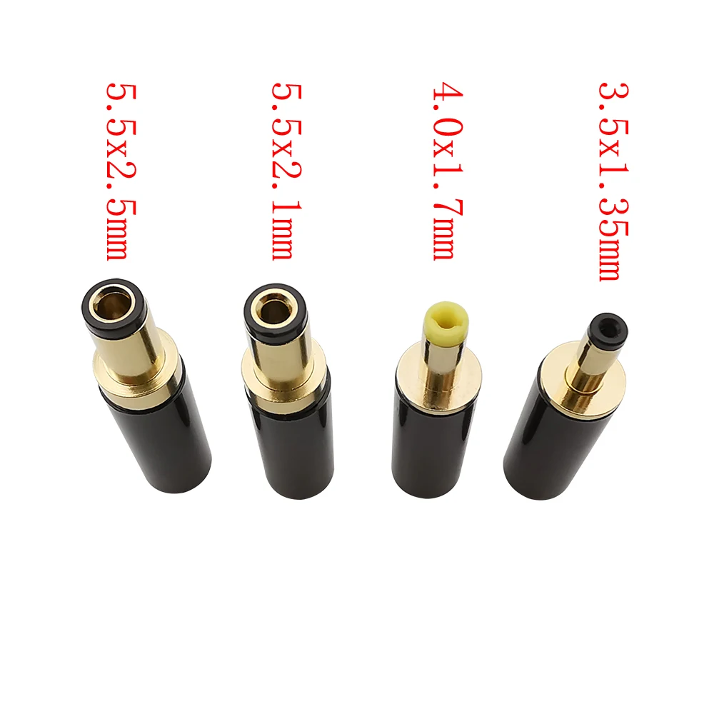 1Pcs Gold Plated DC Power Plug Adapter 5.5x2.5mm / 5.5x2.1mm / 4.0x1.7mm / 3.5x1.35mm DC Male Plugs Jack DIY Soldering Connector