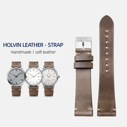 Handmade Horween Chromexcel Head Leather Watchband, 18 19 20 21 22MM Brown Ultra-Thin Men Of Old Bracelet Ultra-Thin Soft