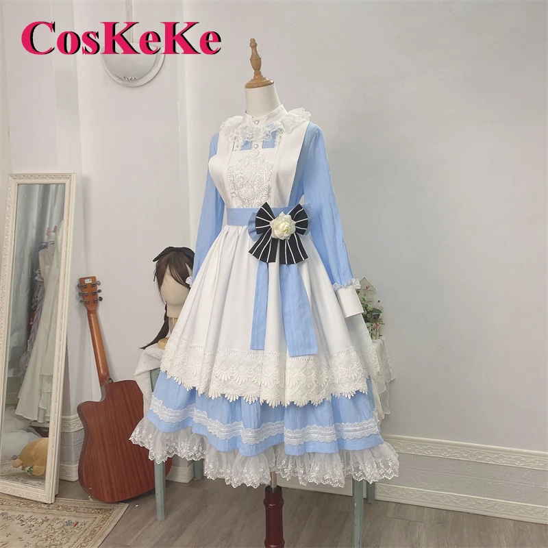 CosKeKe [Customized] Anica Cosplay Anime Tempt The Villain's Dad Costume Sweet Gorgeous Blue Alice Maid Dress Role Play Clothing