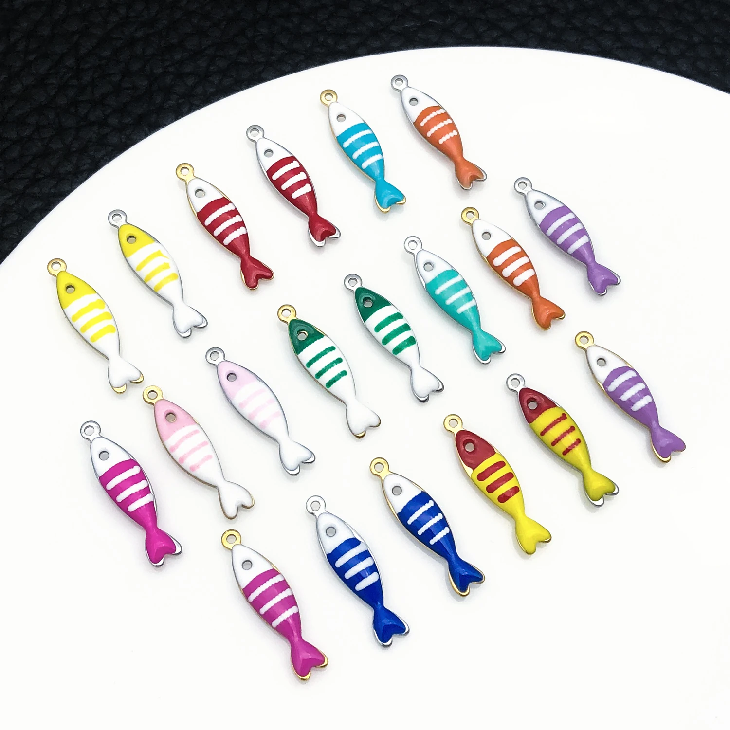 5pcs 5x19mm Stainless Steel Gold Tropical Fish Charms Enamel Pendants for Jewelry Making DIY Necklace Bracelet Earrings view 4