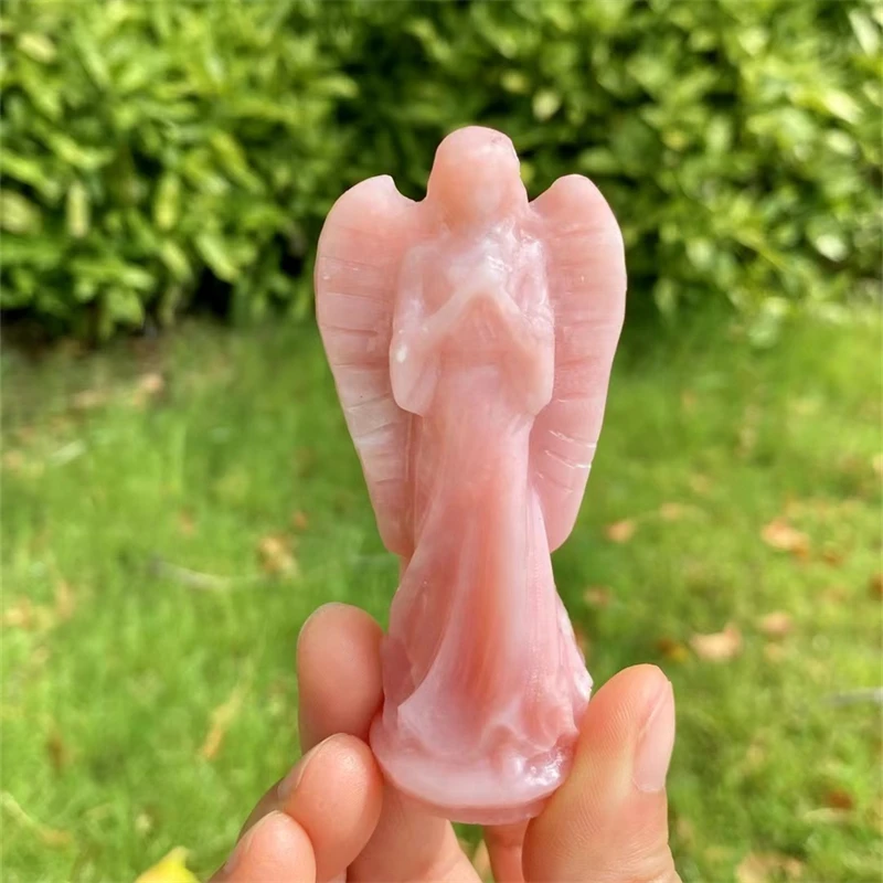 

Natural Pink Opal Angel Carving Handmade Crafts Healing Fengshui Reiki Stone Home Decor Decoration 1PCS