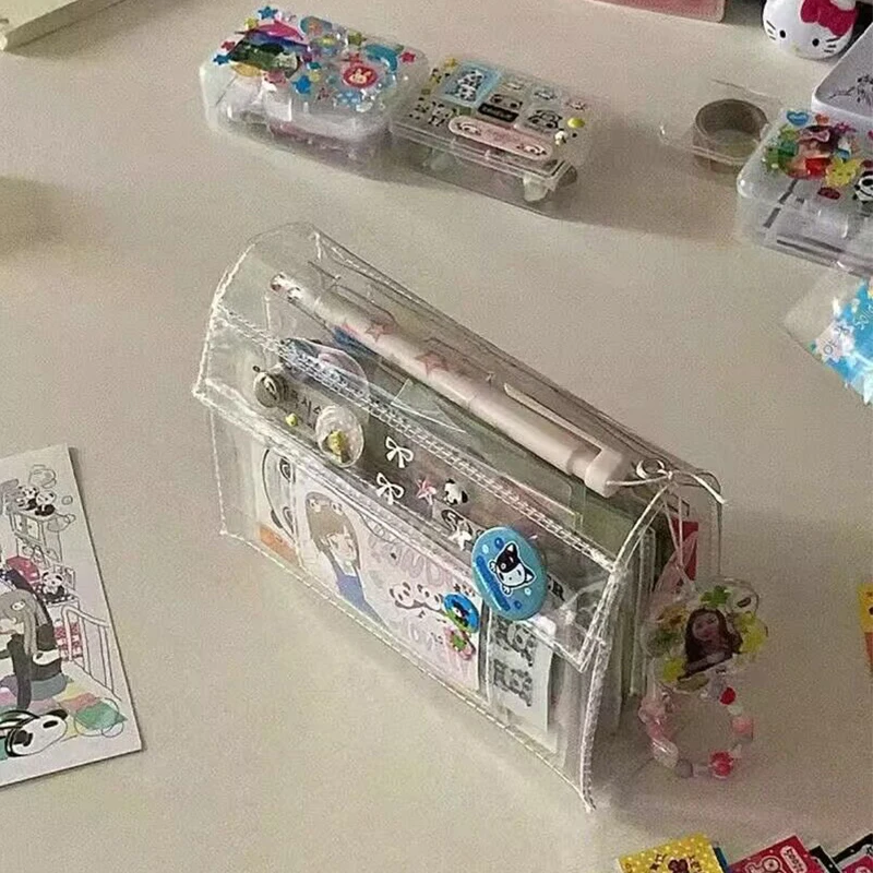 Nieuwe Transparante Eenvoudige Kawaii Meisjes Pvc 6 Lagen Opbergtas Make-Ups Briefpapier Potlood Zak Potlood Potlood Case Kaarthouder