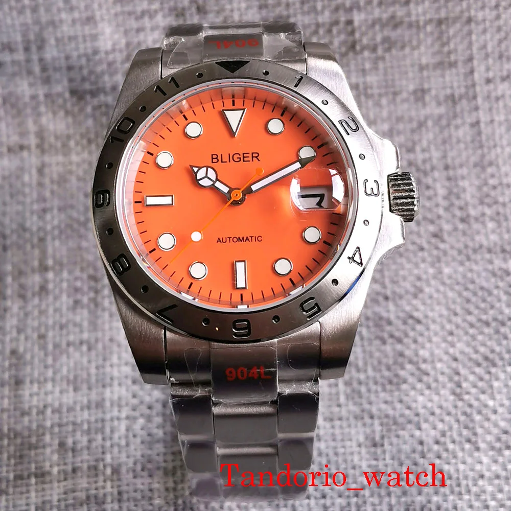 Imagem -05 - Bliger-orange Dial Relógio Automático para Homens Nh35a Vidro de Safira Mão Fixa Bezel12-hours Moldura 39 mm