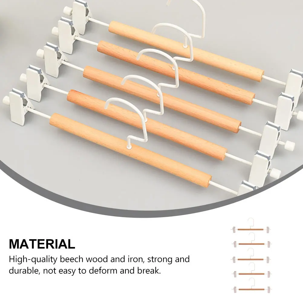 

5Pcs Beech Wooden Pants Rack Nordic Style Iron Clothes Hanger Anti-Skid Clips Practical Household Laundry Pants Hanger