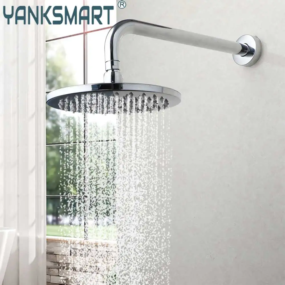 YANKSMART Bathroom Shower Head And Shower Arm Chrome Polished Set Stainless Steel Shower Arm Head Bathroom Accessories