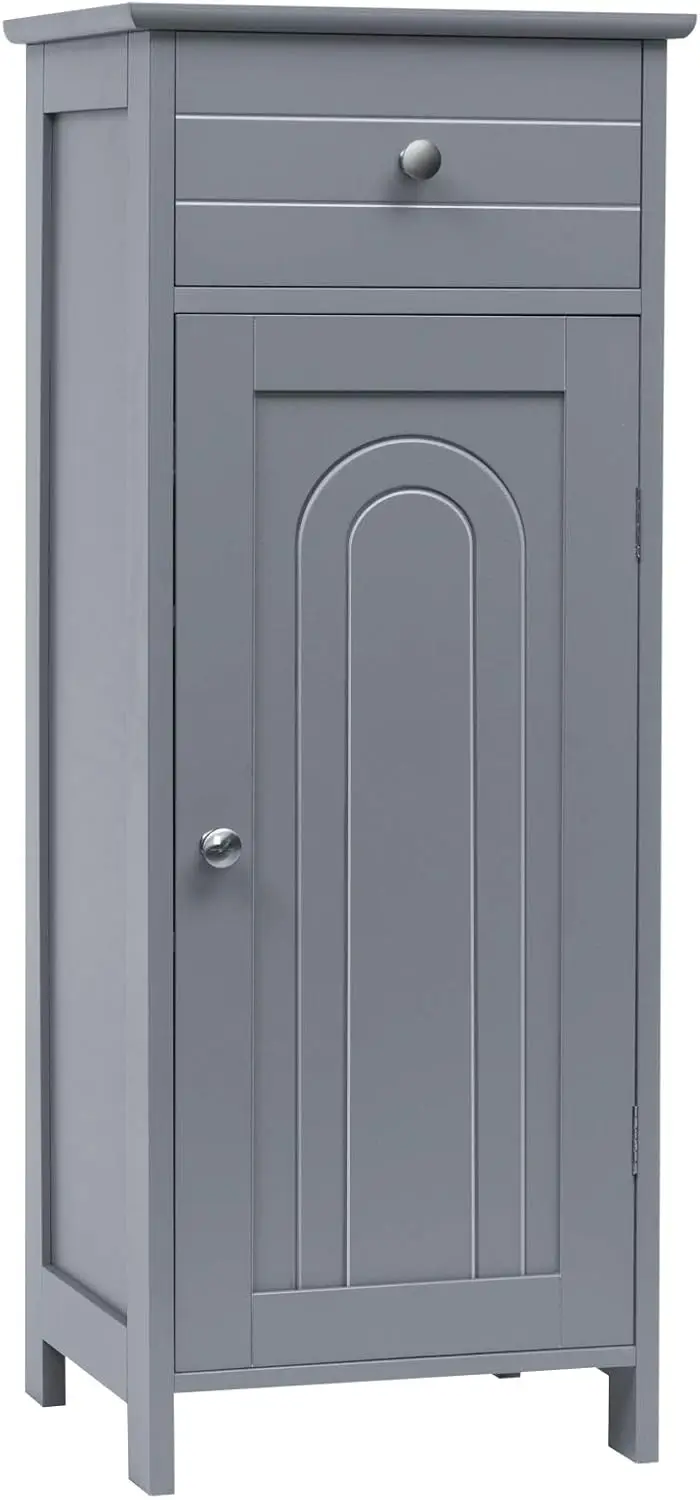 

Bathroom Floor Cabinet, Wooden Side Storage Cabinet, Freestanding Single Door Bathroom Cabinet with Large Drawer & 2 Ad