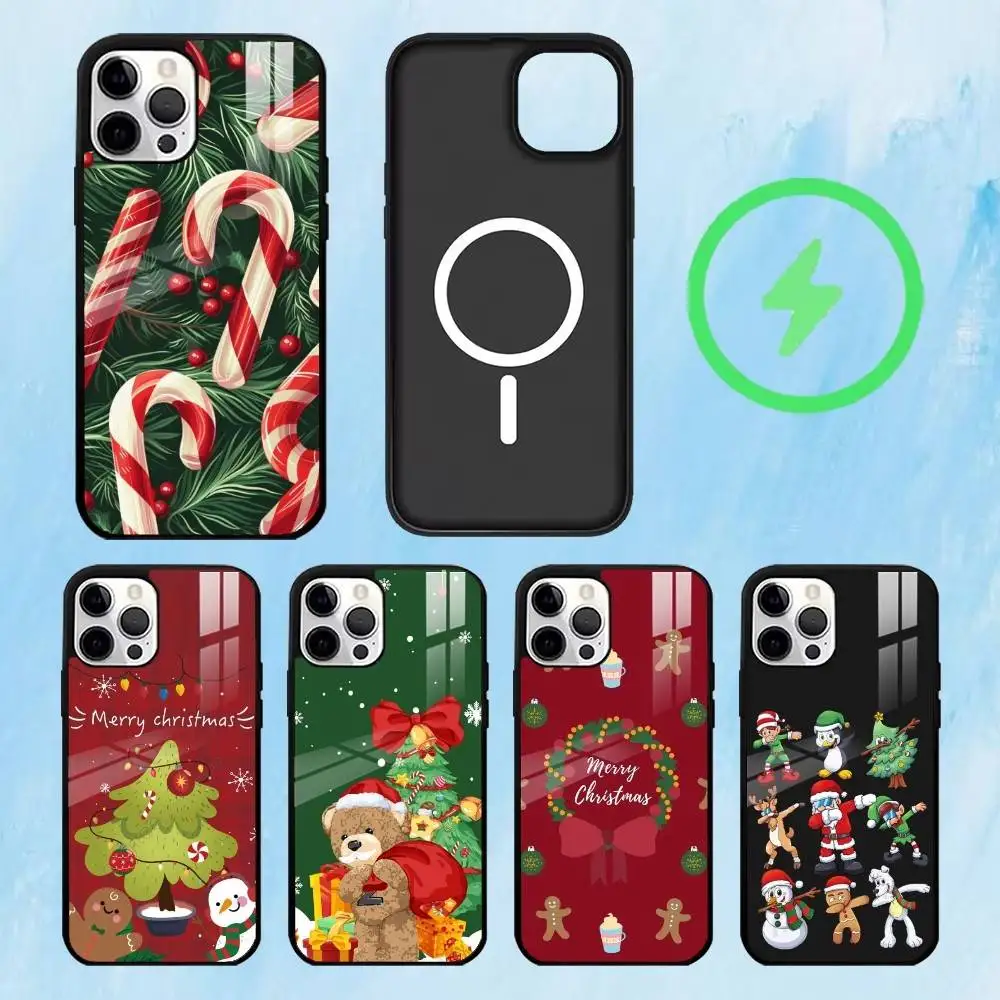 

N-New Year Cartoon Christmas Phone Case For iPhone17,16,15,14,13,12,11 Plus,Pro Max Magnetic For Magsafe Wireless Charging