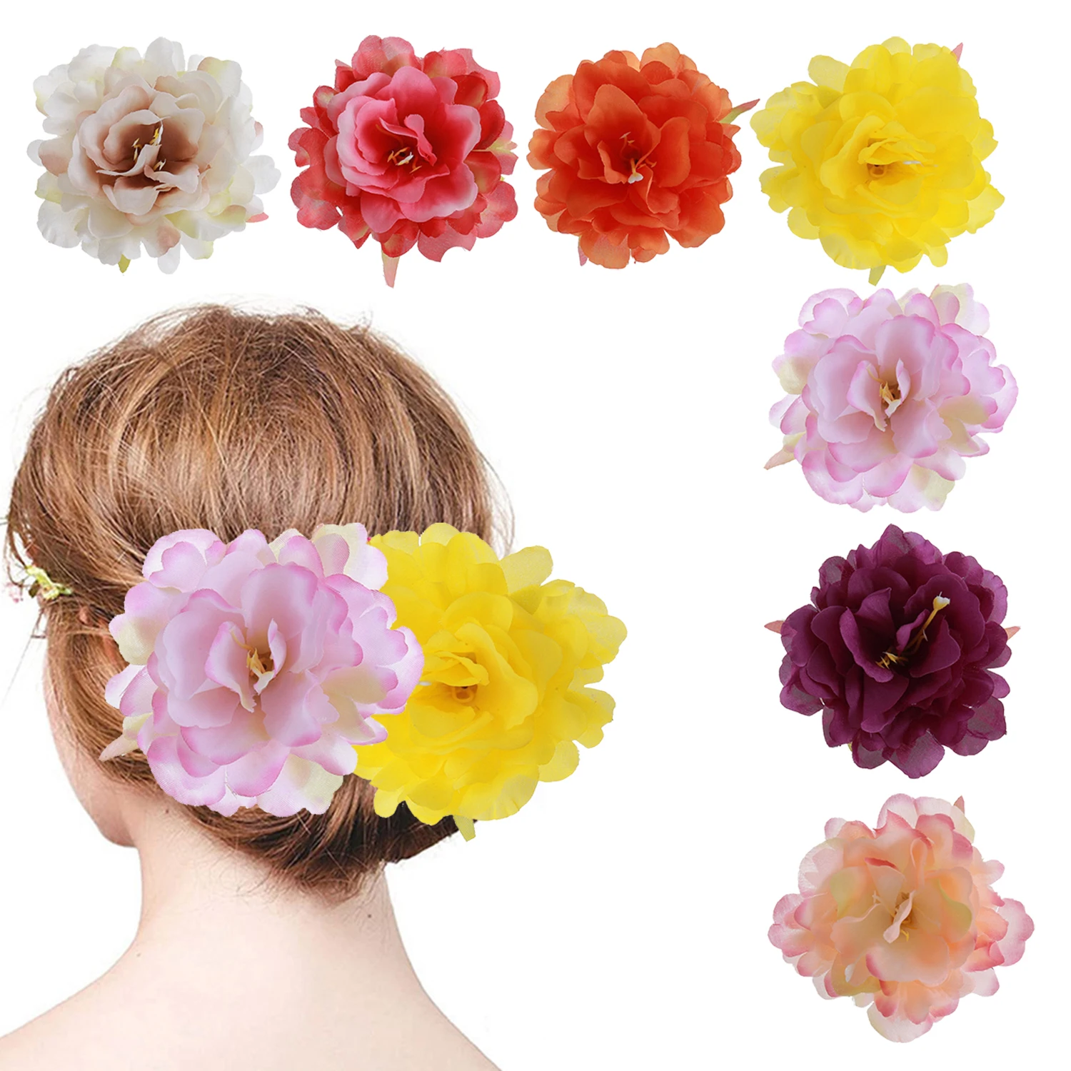 1PC Big Peony Flower Hair Clip Bridal Bridesmaid Prom Party Hairpin Brooch Flower Headwear Hairpin Cloth DIY Clamp Hair Clips