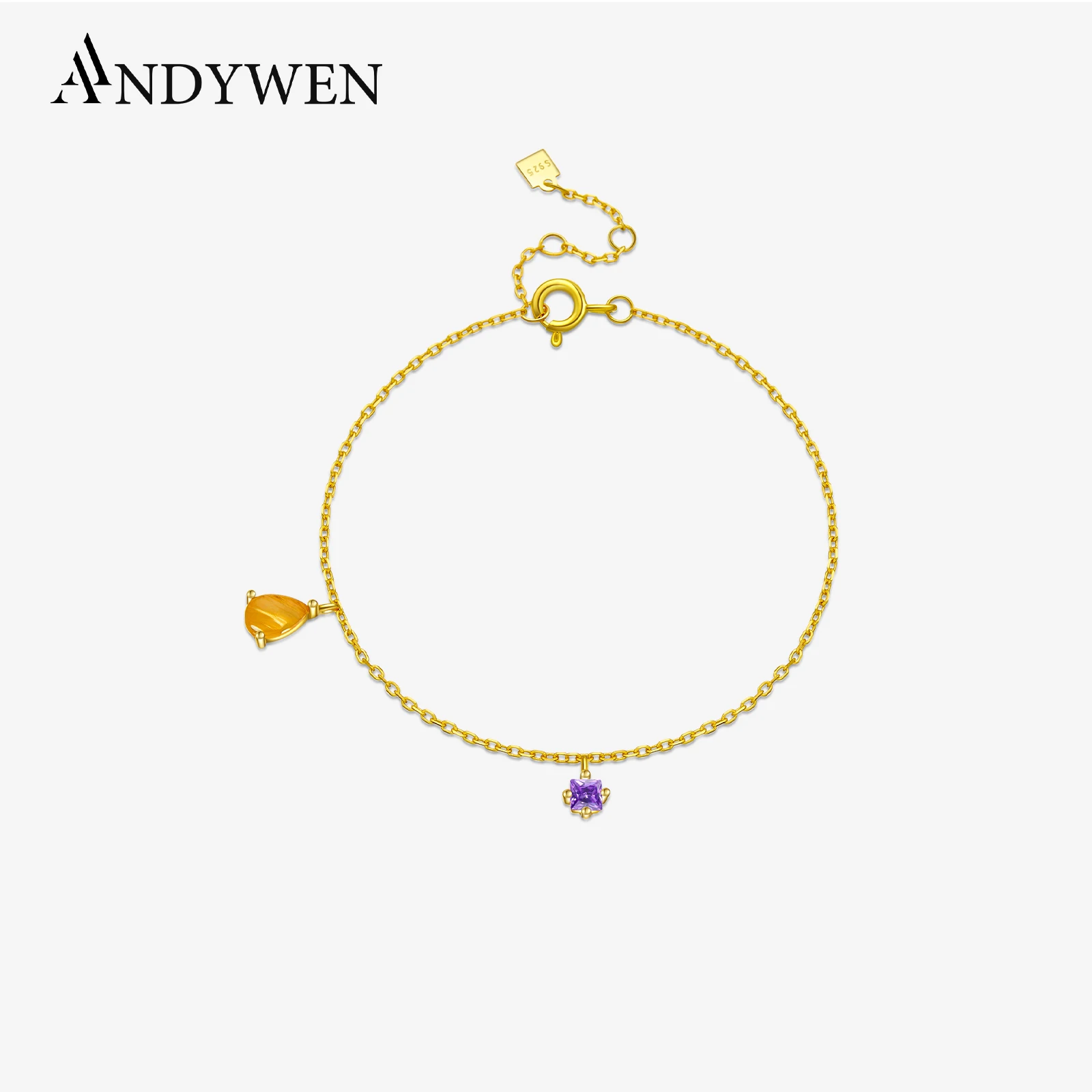 ANDYWEN 2021 New 925 Sterling Silver Ovals Pendant ZIrcon Purple Charms Chains Bracelet 2020 Rock Punk Luxury Jewelry Gold