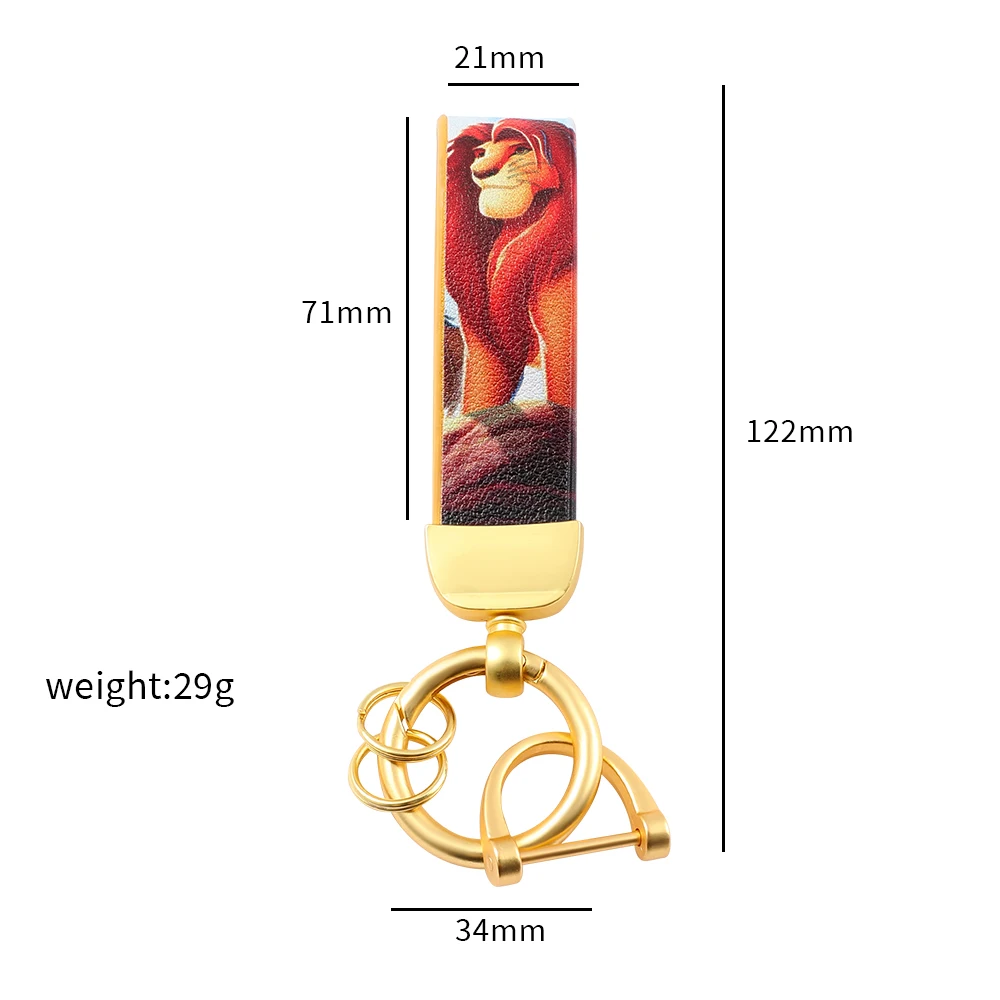 Disnes Cartoon Figure Keychains Mickey Lion King Simba the Pooh Mermaid Ariel Leather Keyrings for Bag Accessories Key Holder