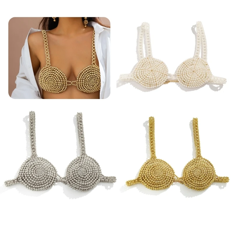 Stylish Pearl  Chest Chain Beach Exquisite Women Pearl Embellished Bra