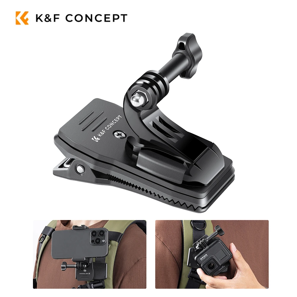 مفهوم K&F 360 °   حزام ظهر قابل للدوران بمشبك سريع لـ GoPro Hero 13/12/11/10/9/8/7/6/5 أسود لـ DJI Osmo Action 5 Pro/4