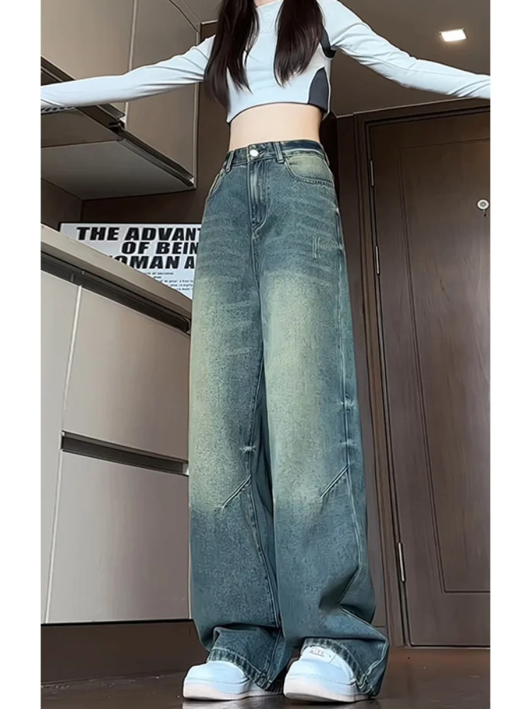 

Waed Vintage Men's Jeans Straight Leg Loose Wide Leg Pants American Retro High Street Spring Autumn Flared Floor-Length Pants
