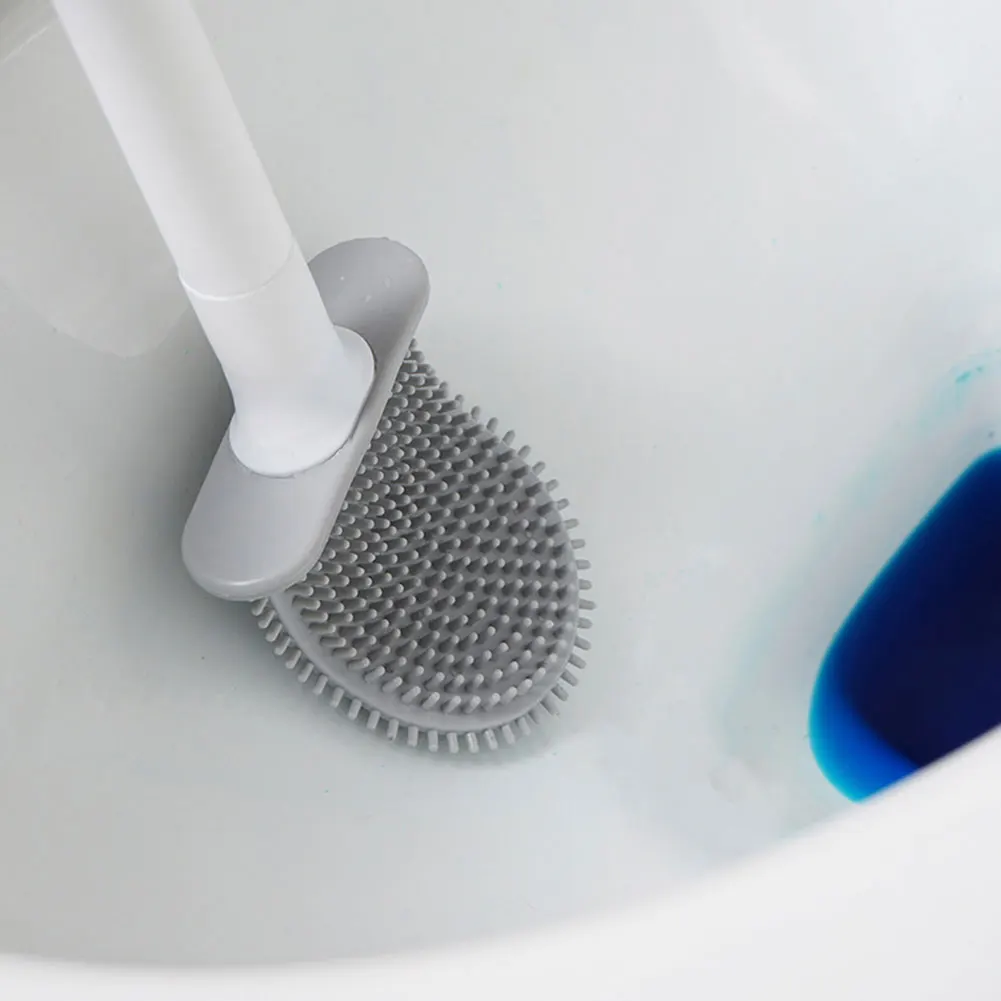 Silicone Toilet Brush With Holder Wall-Mounted Toilet Cleaning Brush Rubber Bristle Toilet Cleaner Brushes Bathroom Accessories