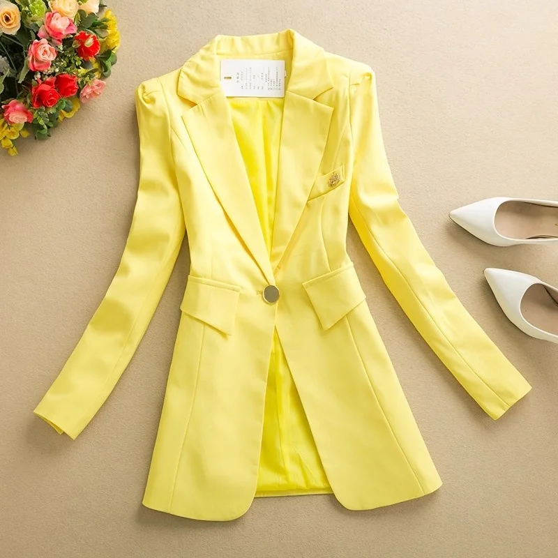 2026 Spring And Autumn Blazer Jacket New Korean Edition Solid Color Long Sleeve Professional Medium Long Slim Suit Jacket W1571