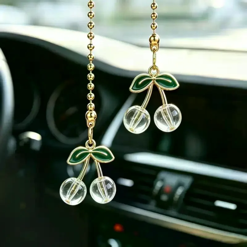Cute Cherry Auto Rearview Mirror Pendant 1Pcs Creative Hanging Decor Ornament for Car Interior Styling Accessory for Women