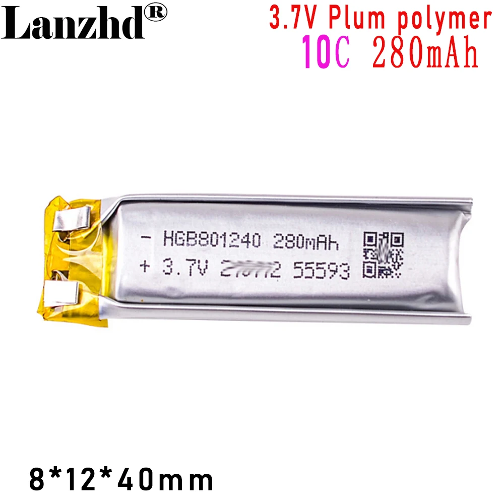 3.7V bateria litowo-polimerowa 801240 280mAh 10C DIY dla samolotów Bluetooth Beauty digital cell