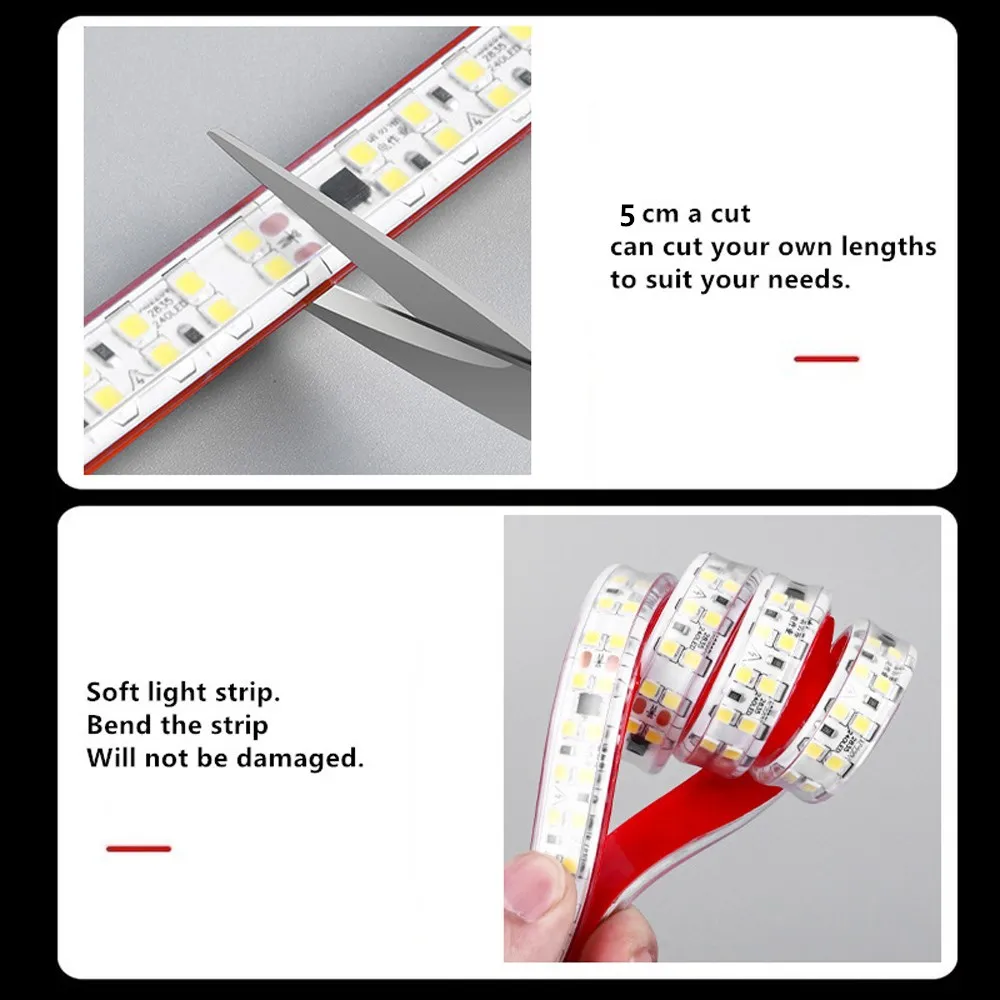 Impermeável LED Strip Lights, Diode Tape Adhesive, Lâmpada ao ar livre, AC, 220 V, 2835, 1m-30m, IP67, 120 LEDs/240 LEDs/m