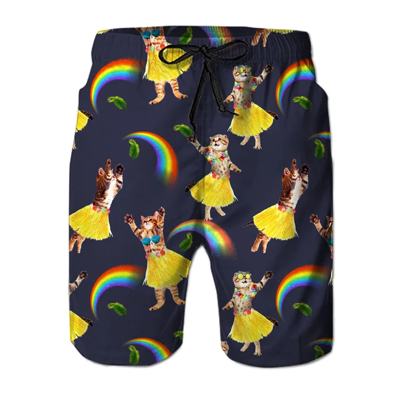 Funny Dinosaur Cat Graphics Beach Shorts Men 3D Print Animal Surfing Board Shorts Summer Hawaiian Swim Trunks Cool Ice Shorts